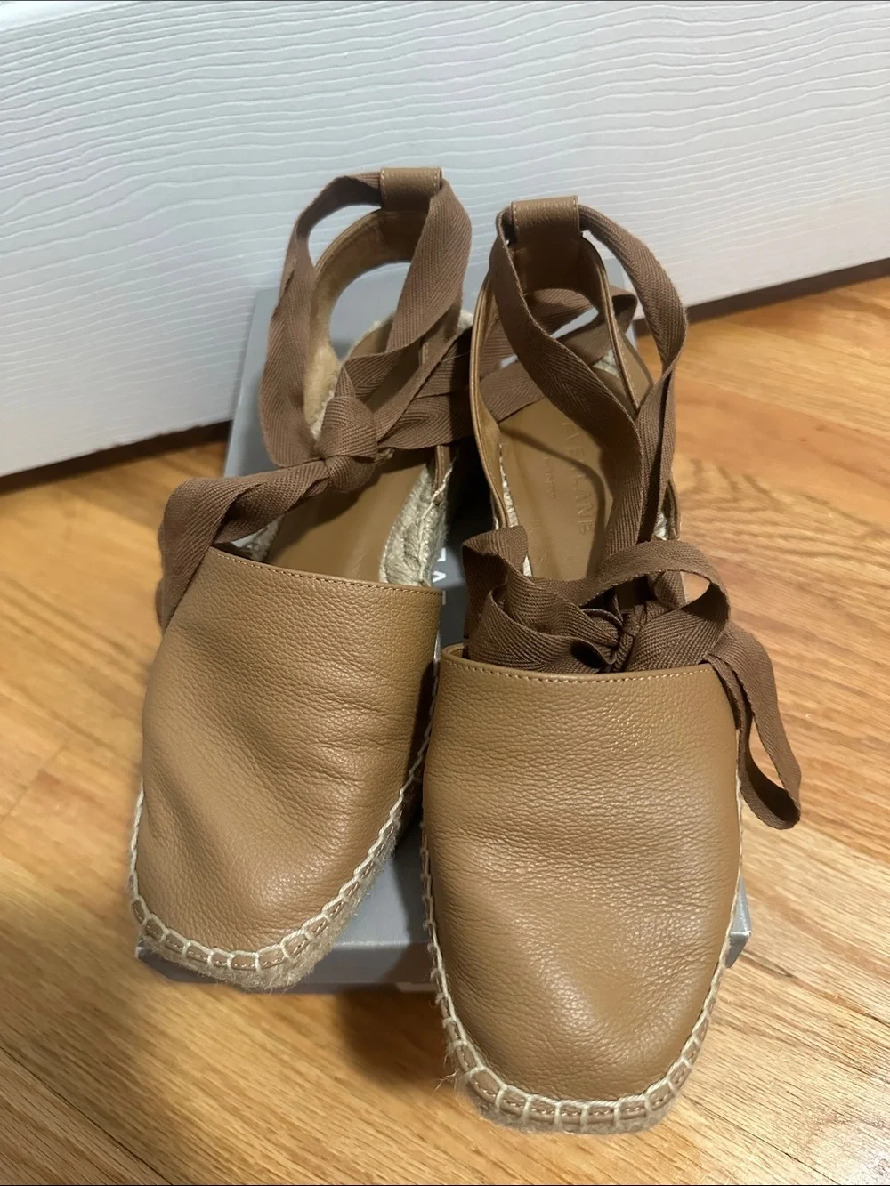 Everlane Leather Espadrille Flats with Ankle Ties - Brown